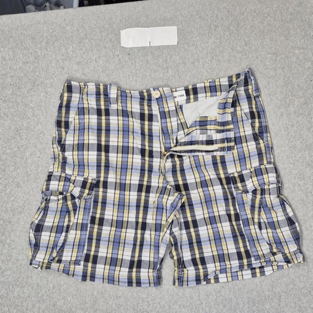 Polo Jeans Company Ralph Lauren Men Shorts 38 Blue Cargo‎ Plaid Baggy 10" Y2K